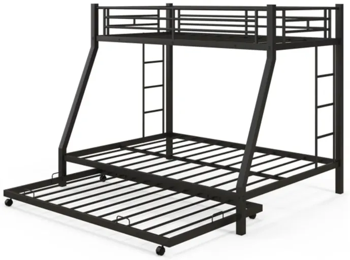 Full over Full Bunk Bed Platform Wood Bed with Ladder