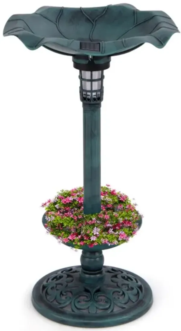 Hivvago Standing Pedestal Birdbath and Feeder Combo with Lotus Leaf Bowl