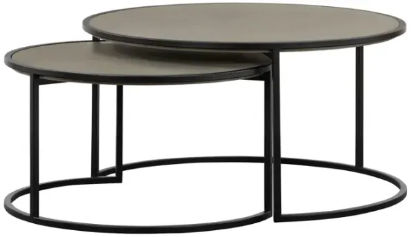 Rina Concrete and Black Metal 2 Piece Nesting Coffee Table Set-Benzara