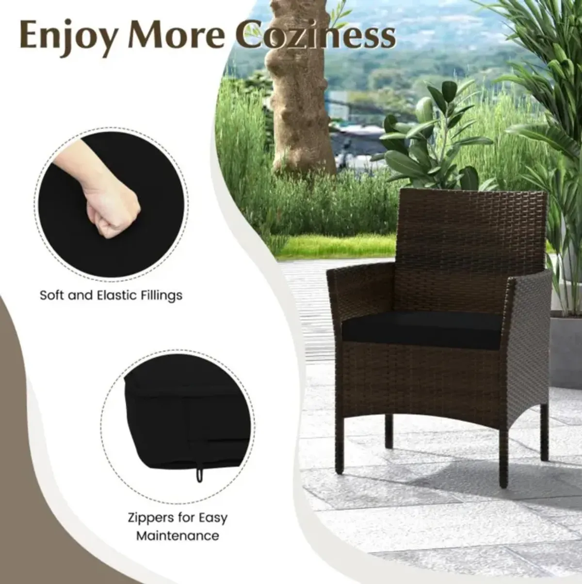 Hivvago 4 Piece Patio Rattan Conversation Set with Cozy Seat Cushions