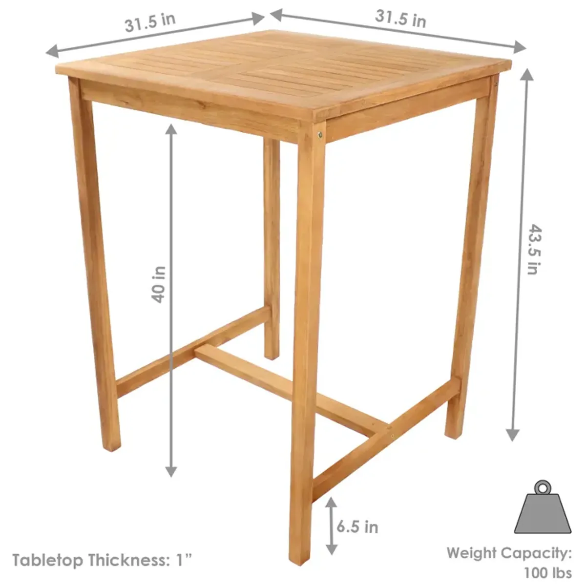 Sunnydaze 31" Square Teak Wood Outdoor Bar Table