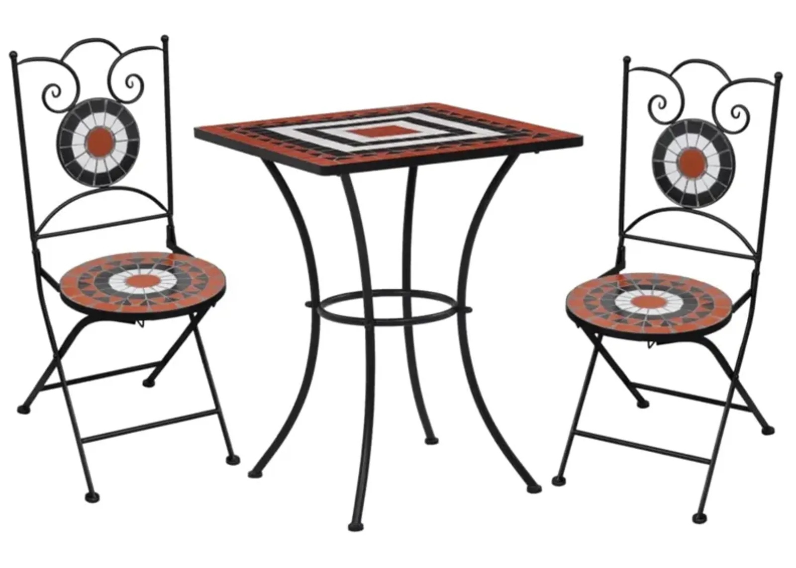 vidaXL 3 Piece Mosaic Bistro Set Ceramic Tile Terracotta and White