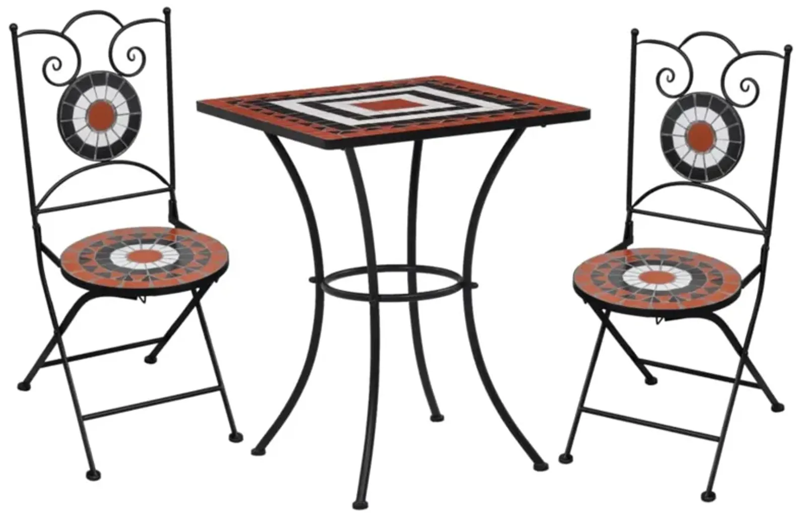 vidaXL 3 Piece Mosaic Bistro Set Ceramic Tile Terracotta and White