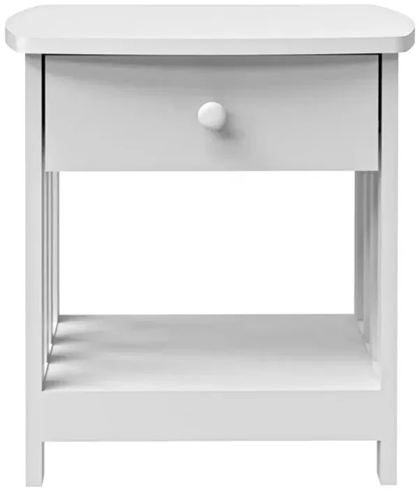 White Solid Wood Bedside Table with Drawer and Shelf