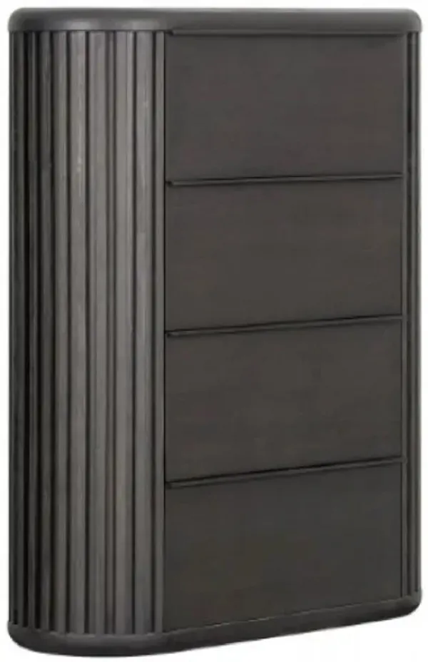 Sheim Tall Dresser Chest, Modern Fluted Reeded Black Solid Acacia Wood - Benzara