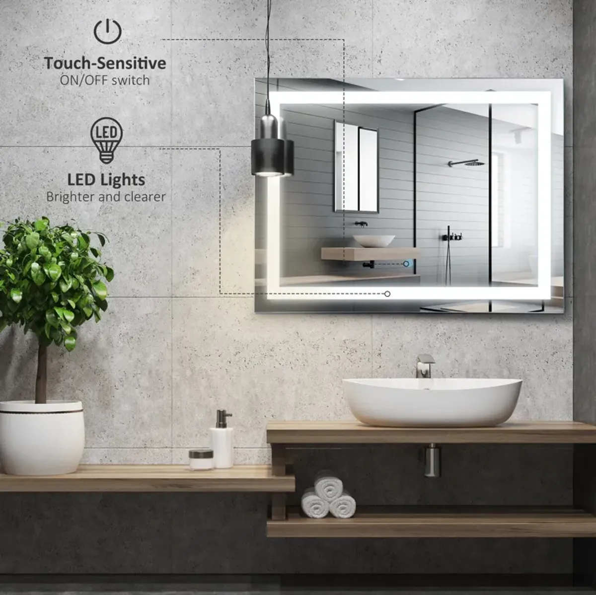 Smart Bathroom Mirror: 32x24" LED Wall-Mounted Vanity with Touch Controls