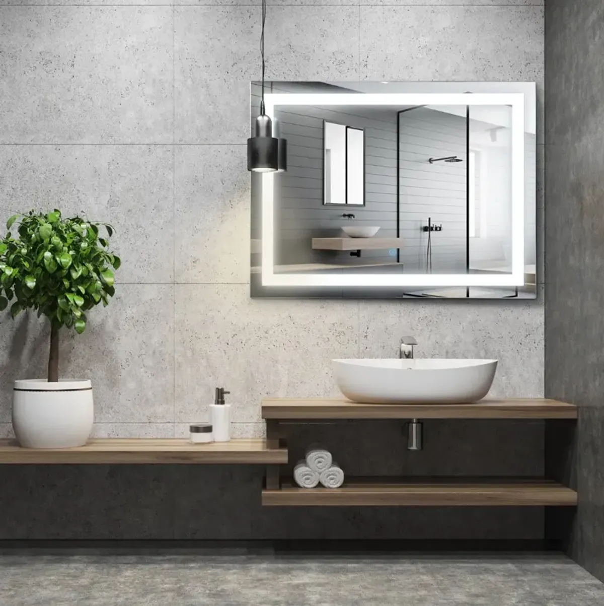 Smart Bathroom Mirror: 32x24" LED Wall-Mounted Vanity with Touch Controls