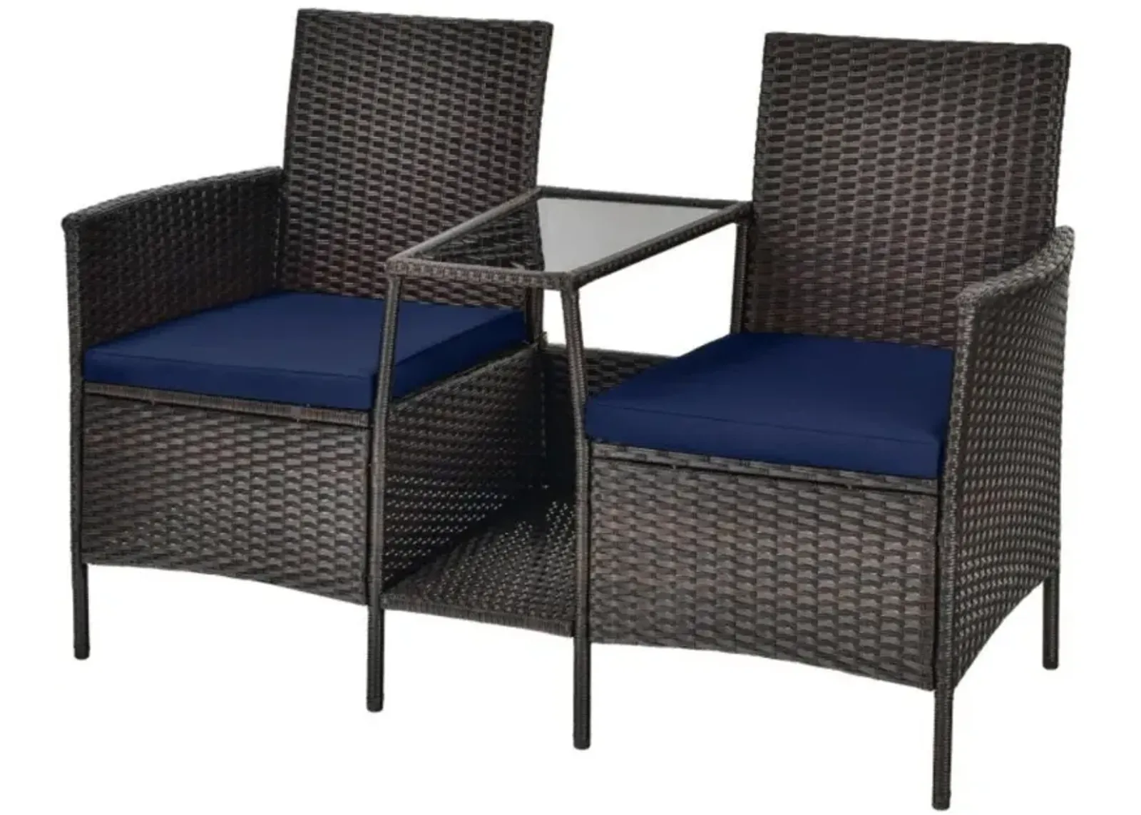 Hivvago Rattan Patio Conversation Set Cushioned with Glass Table