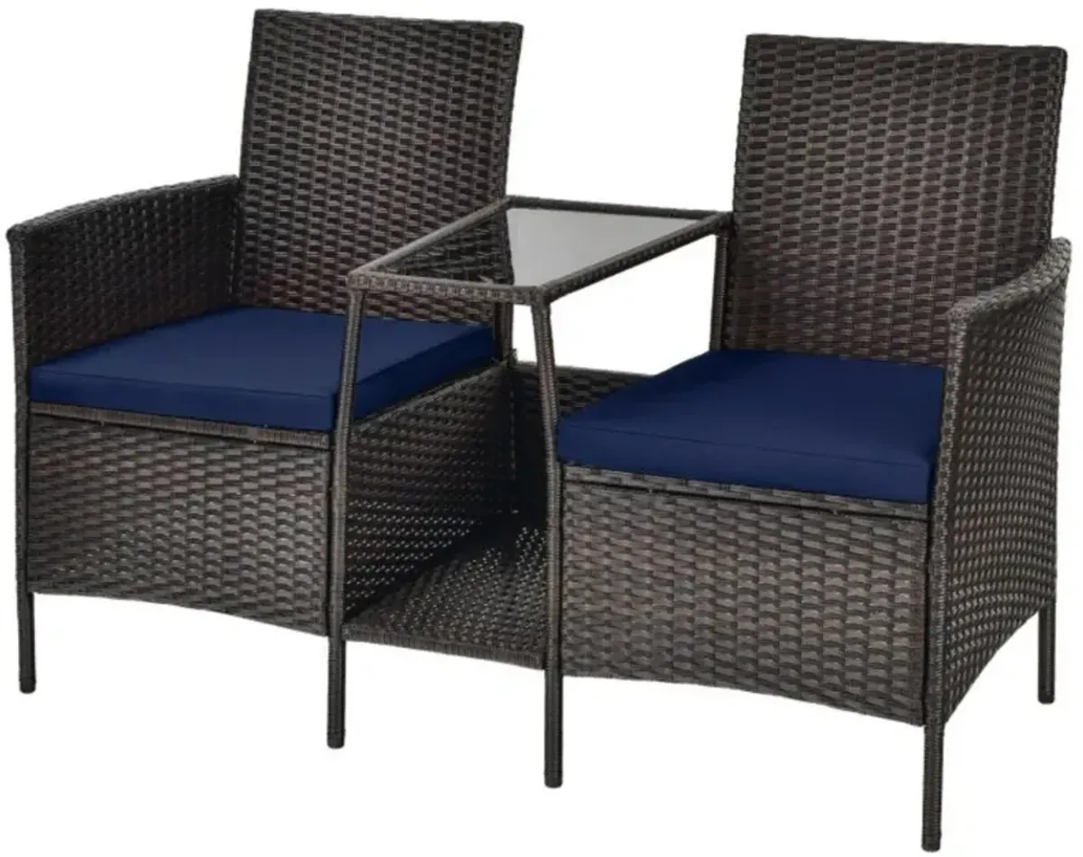 Hivvago Rattan Patio Conversation Set Cushioned with Glass Table