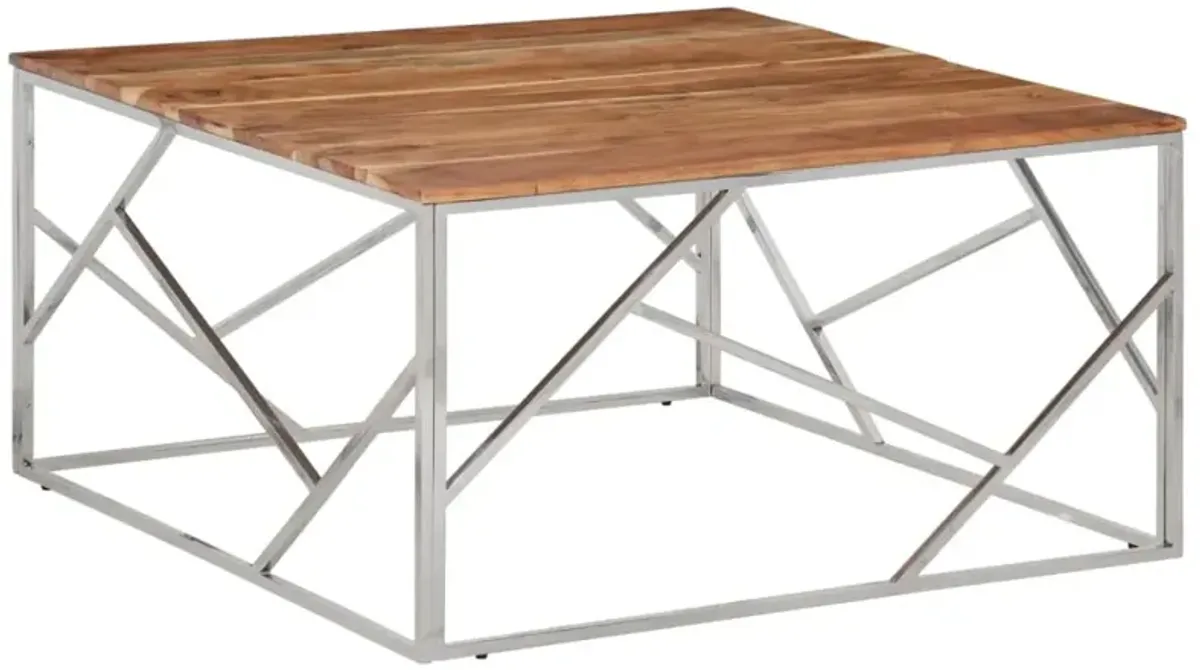 vidaXL Coffee Table Silver Stainless Steel and Solid Wood Acacia