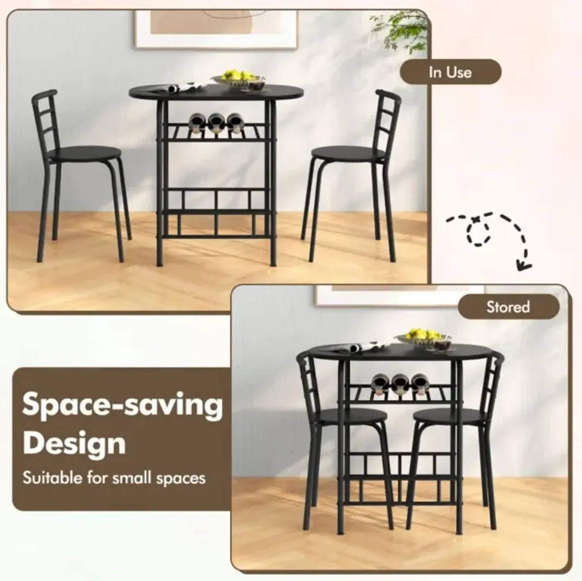 Hivvago 3-Piece Space-Saving Bistro Set for Kitchen and Apartment