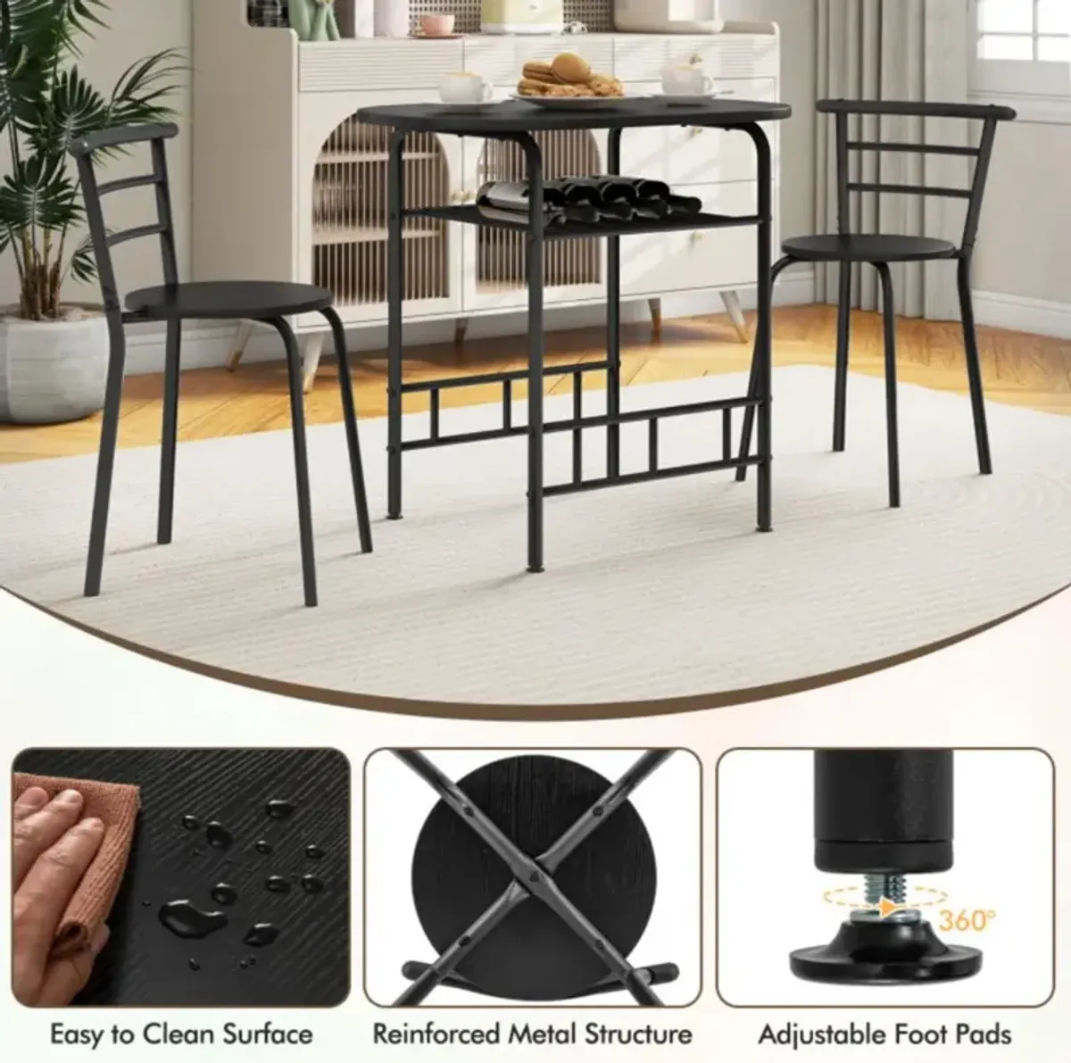 Hivvago 3-Piece Space-Saving Bistro Set for Kitchen and Apartment