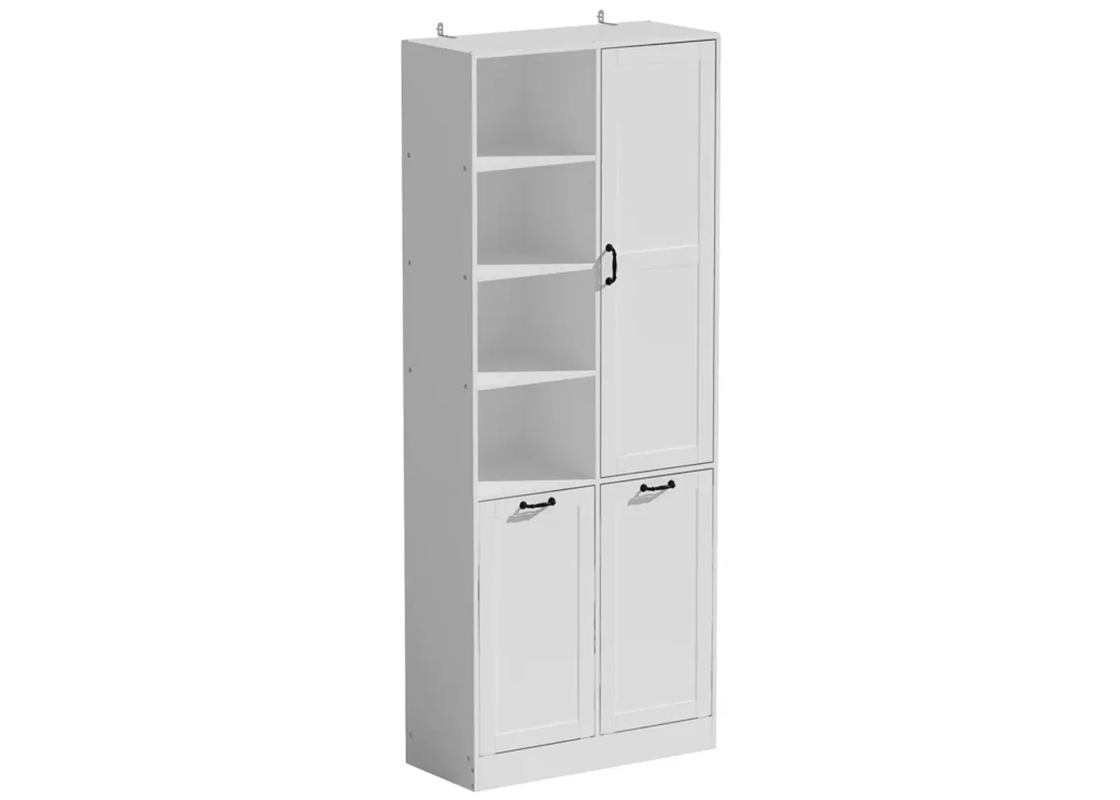 White Wood 31.5 in. W Buffet Kitchen Cabinet Storage Cabinet with Adjustable Shelves and Flip Storage for Garbage Bin