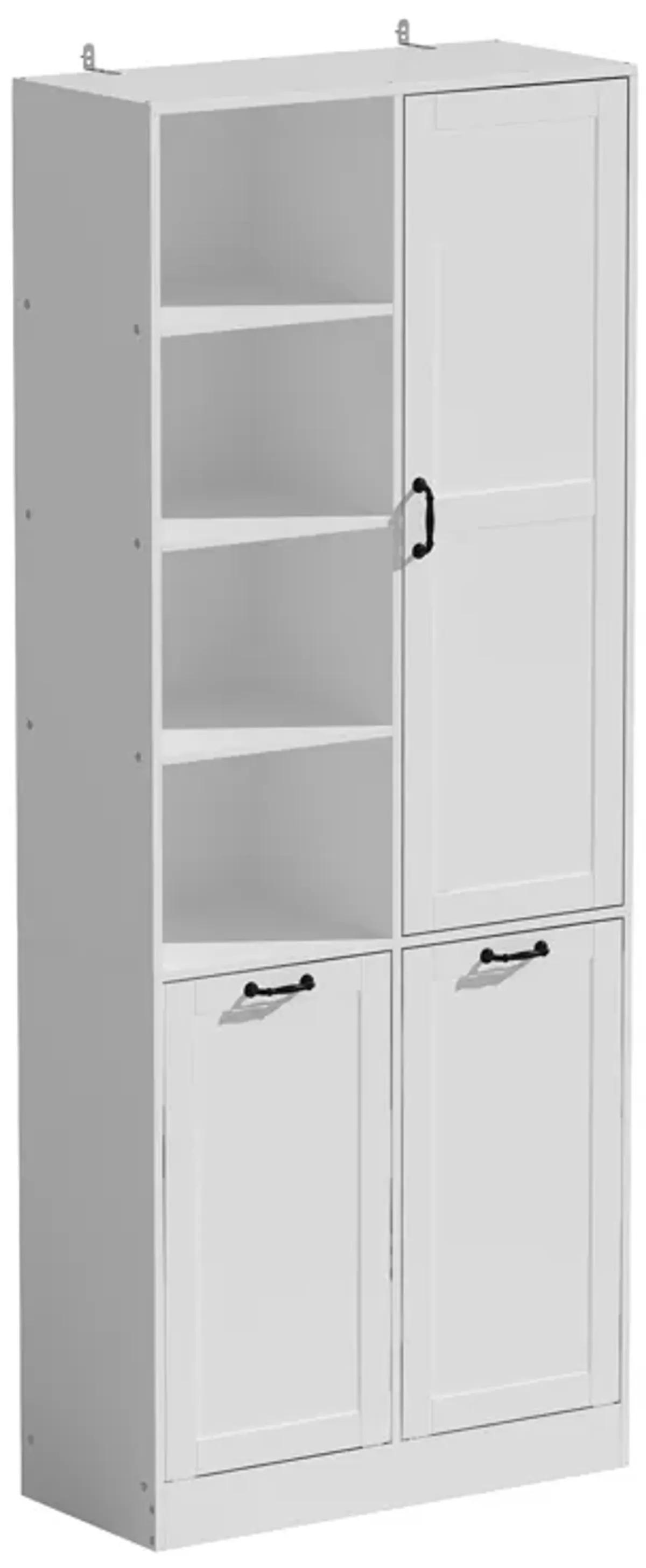 White Wood 31.5 in. W Buffet Kitchen Cabinet Storage Cabinet with Adjustable Shelves and Flip Storage for Garbage Bin