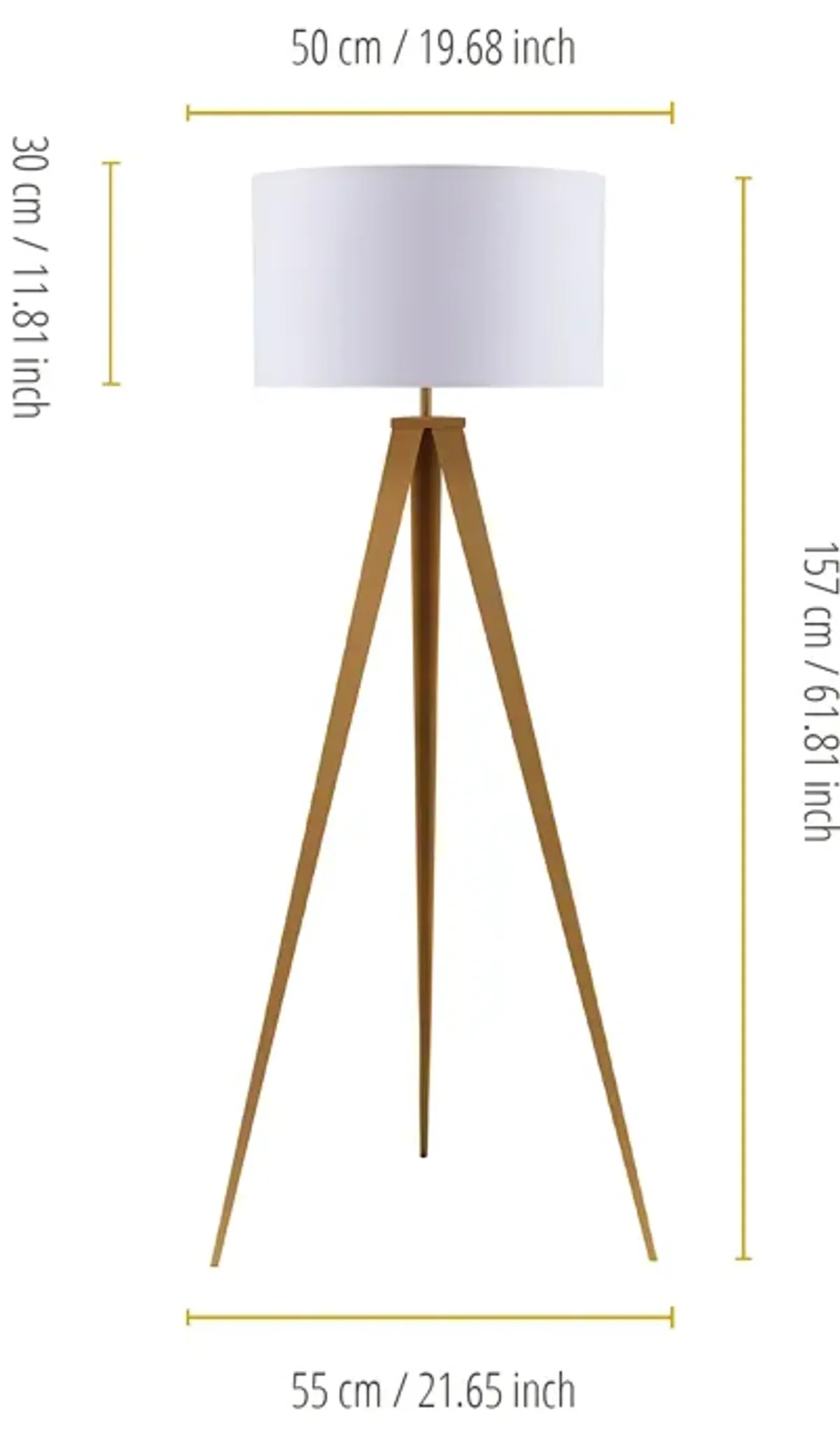 Teamson Home Romanza 61.81" Postmodern Tripod Floor Lamp with Drum Shade, Natural/White