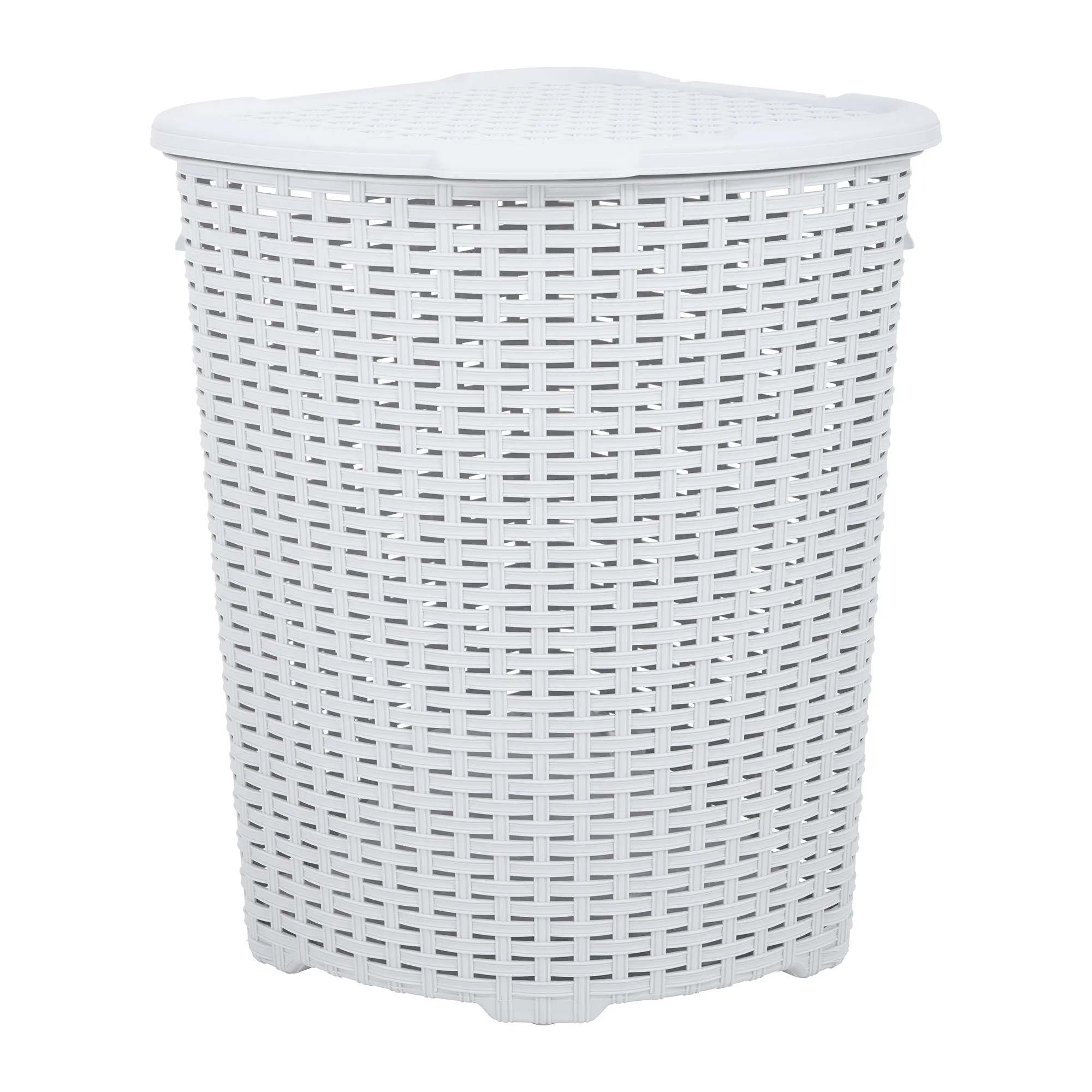 52 L Wicker Corner Hamper, White Smoke