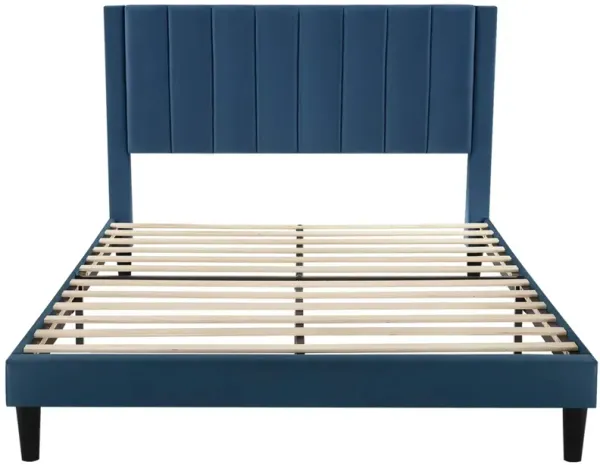 Hivvago Full size Modern Navy Blue Velvet Upholstered Platform Bed with Headboard