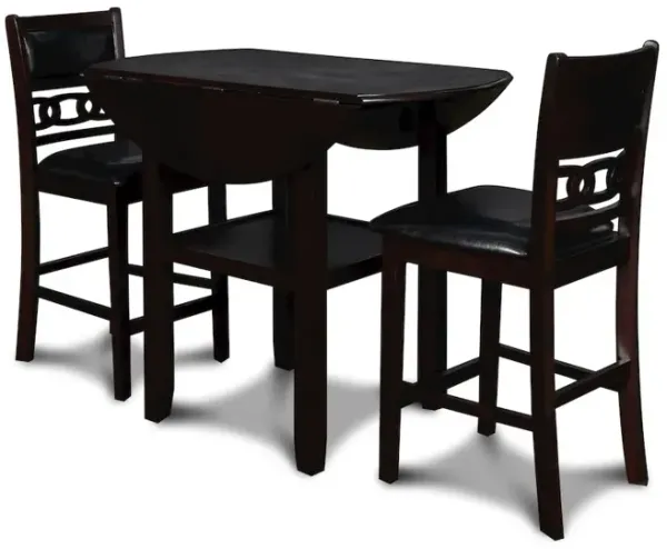New Classic Furniture Gia 3-Piece 42 Wood Counter Drop Leaf Table Set, Ebony