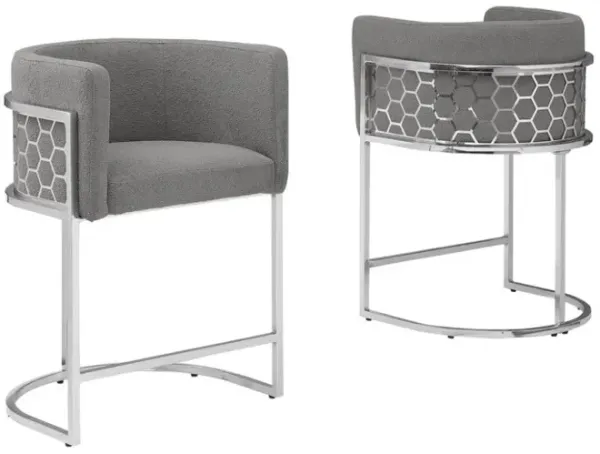 Best Quality Furniture Honeycomb back barrel chair in Dark gray with silver base, Set of 2