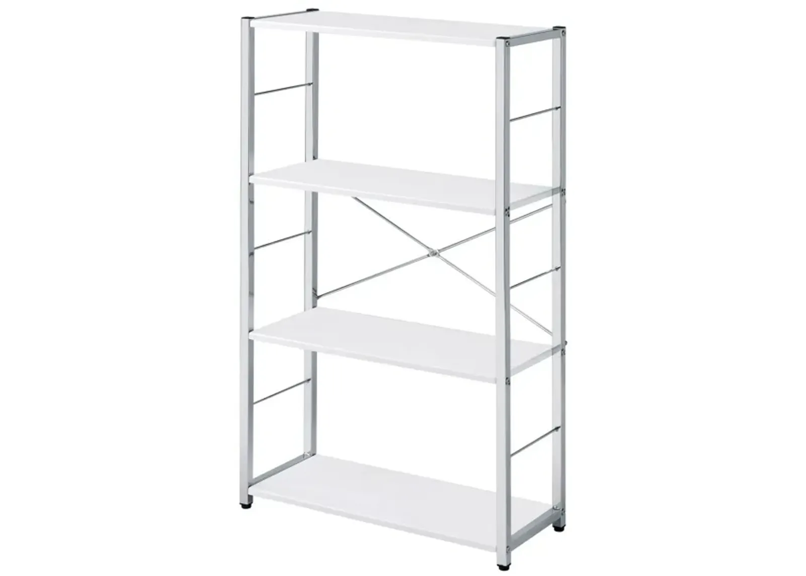 Bookshelf with X Shaped Cross Bar Chrome Finish, White-Benzara