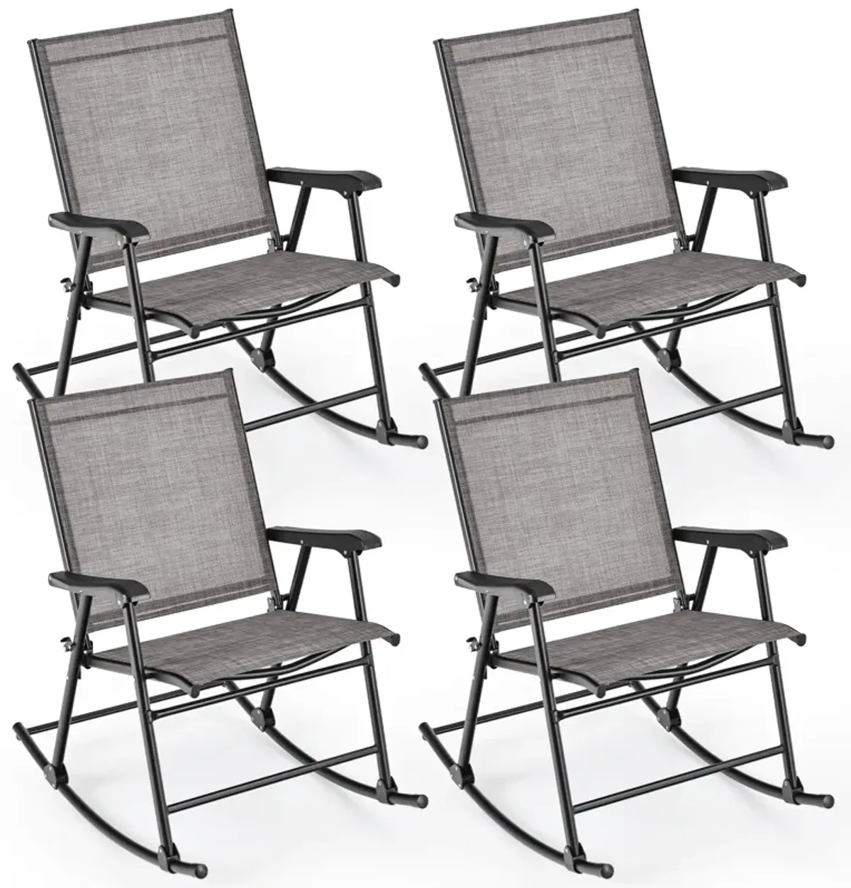 Set of 2 Folding Rocking Chair with Breathable Seat Fabric-Set of 2