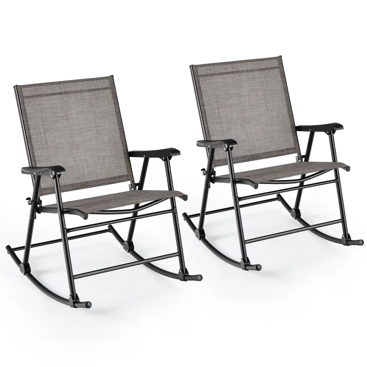 Set of 2 Folding Rocking Chair with Breathable Seat Fabric-Set of 2