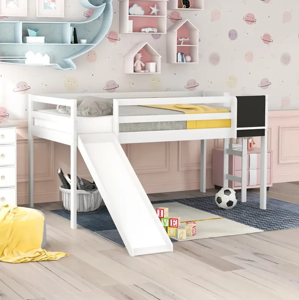 Merax Loft Bed Wood Bed with Slide