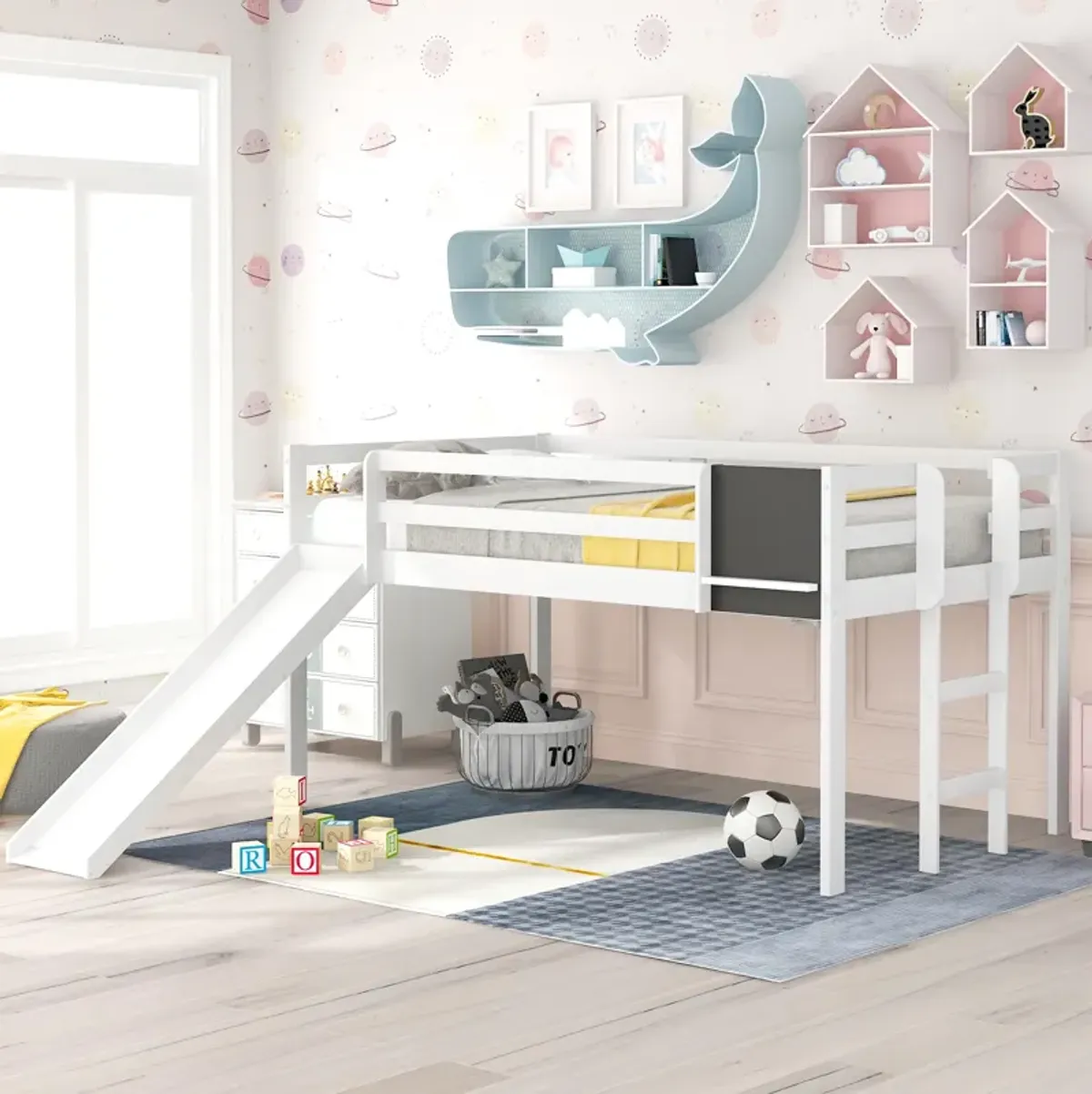 Merax Loft Bed Wood Bed with Slide