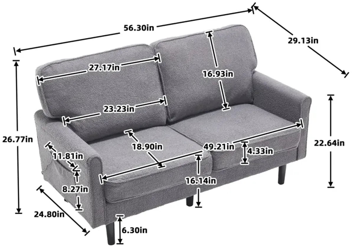 Mondawe Bouclé Loveseat Sofa, 2 Seater Small Sofa Couches with USB & Removable Pillow Cover