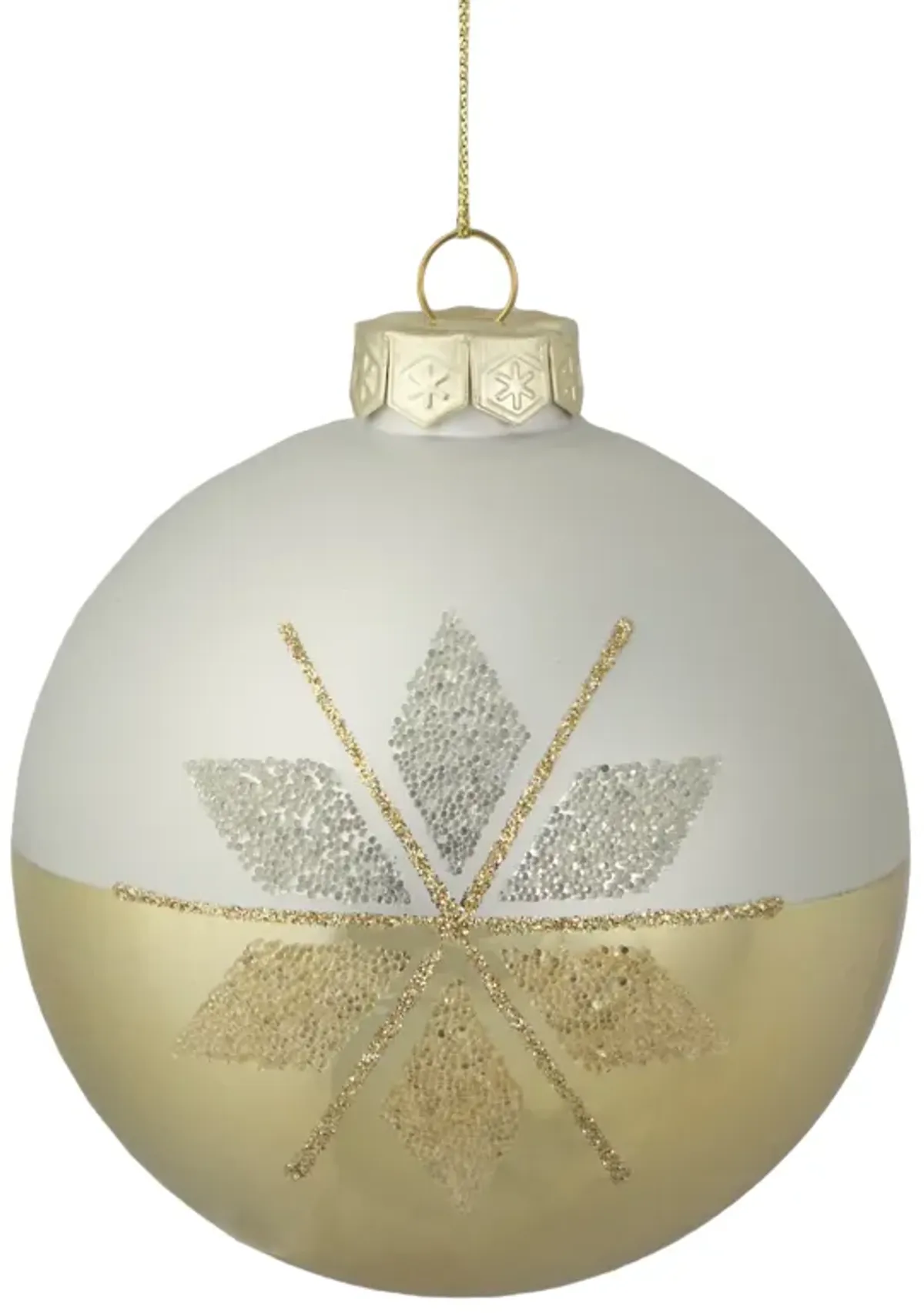 4" Gold and Silver Snowflake Glass Ball Christmas Ornament