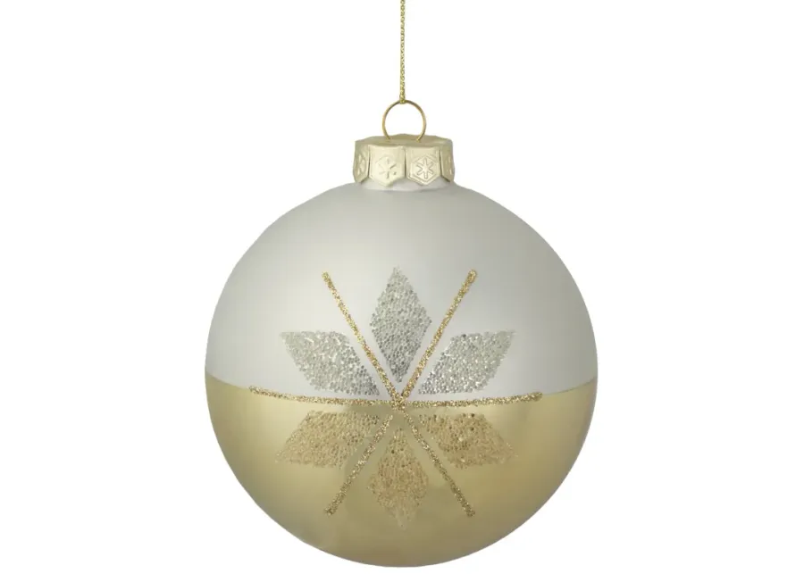 4" Gold and Silver Snowflake Glass Ball Christmas Ornament