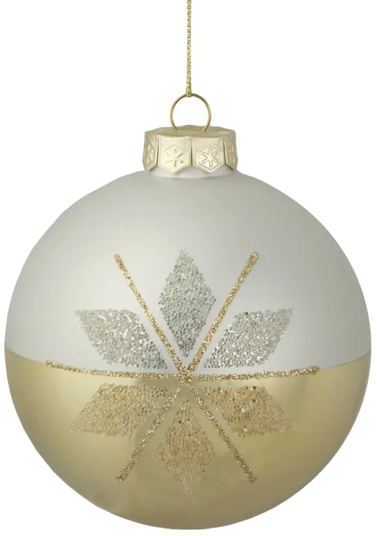 4" Gold and Silver Snowflake Glass Ball Christmas Ornament