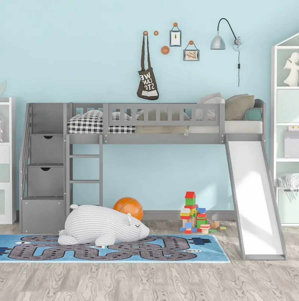 Stairway Twin Size Loft Bed With Two Drawers And Slide