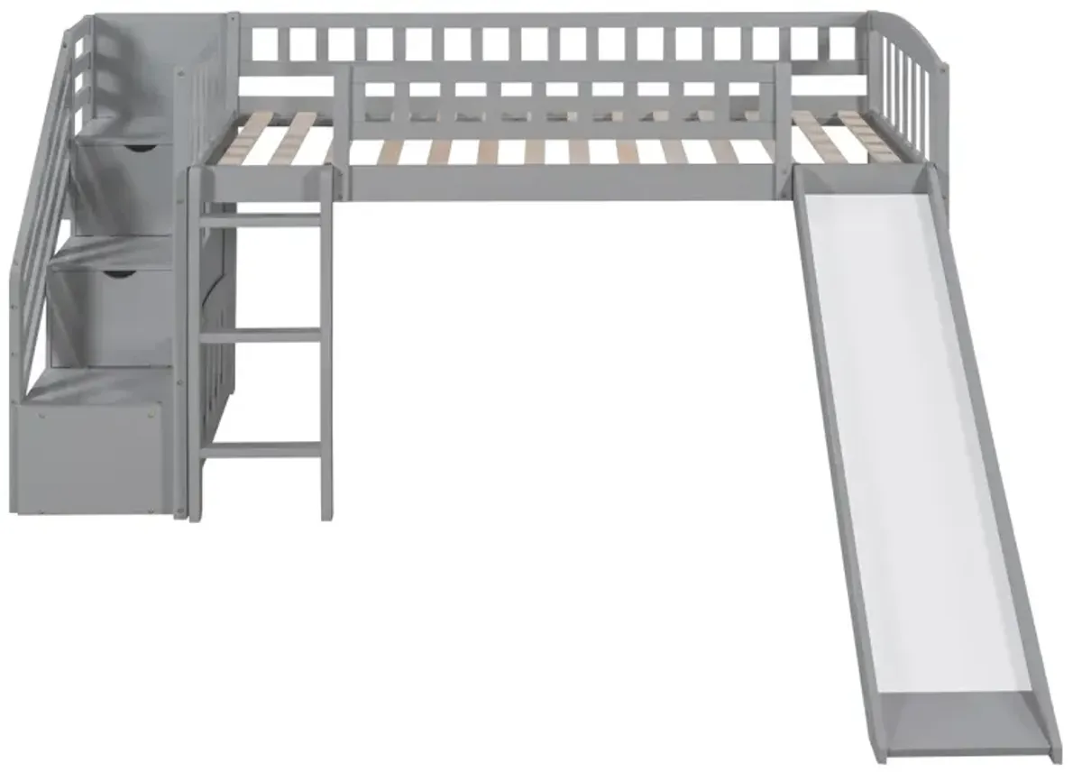 Stairway Twin Size Loft Bed With Two Drawers And Slide