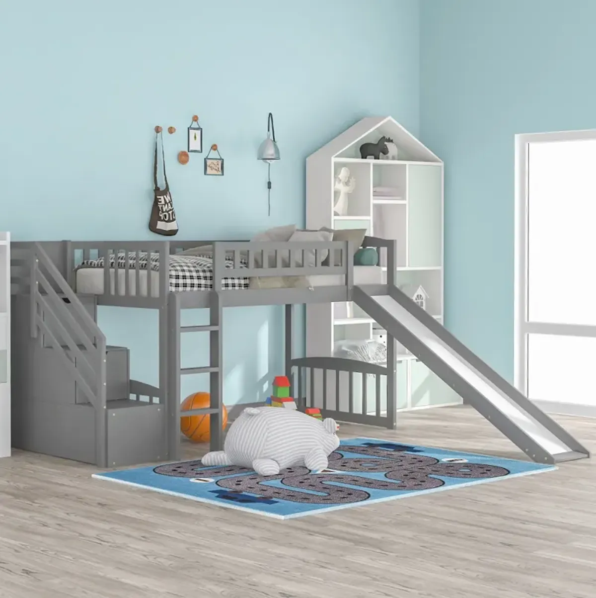 Stairway Twin Size Loft Bed With Two Drawers And Slide