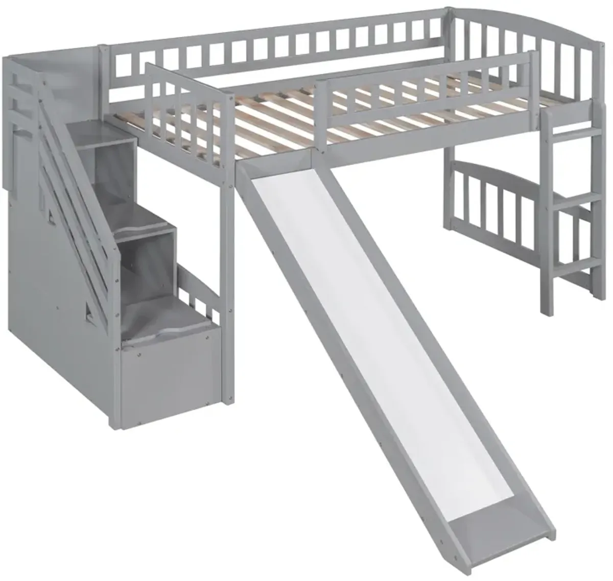 Stairway Twin Size Loft Bed With Two Drawers And Slide