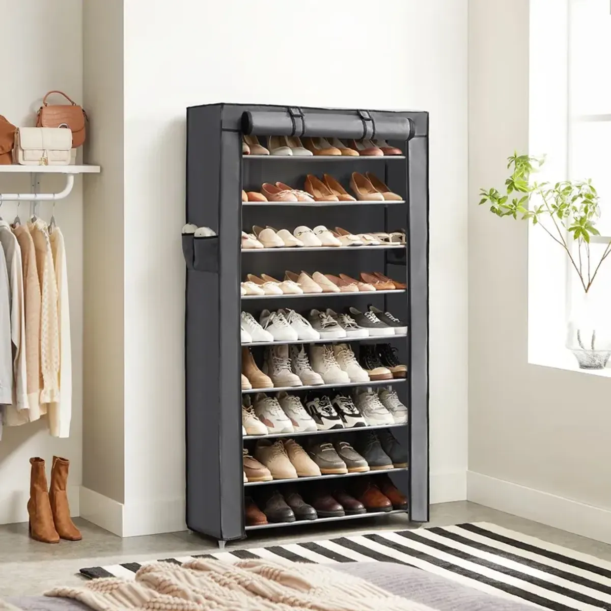 9-Tier Shoe Tower Rack with Cover 40 to 50 Pair Space Saving Shoe Storage Organizer