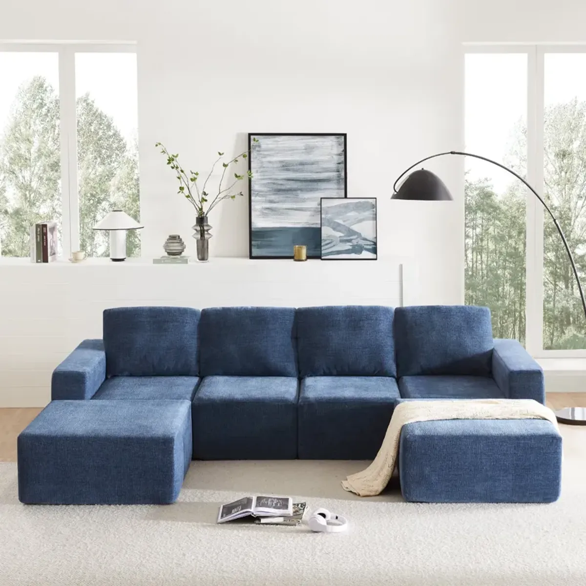 MONDAWE Modular U Shaped Sectional Sofa,Luxury Chenille Floor Couch Set,Upholstered Indoor Furniture,Foam-Filled Sleeper Sofa Bed