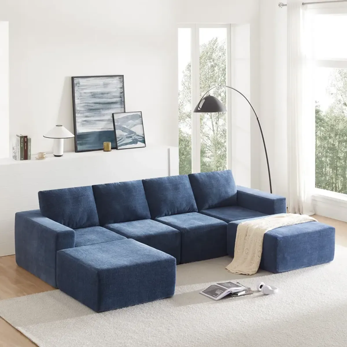 MONDAWE Modular U Shaped Sectional Sofa,Luxury Chenille Floor Couch Set,Upholstered Indoor Furniture,Foam-Filled Sleeper Sofa Bed