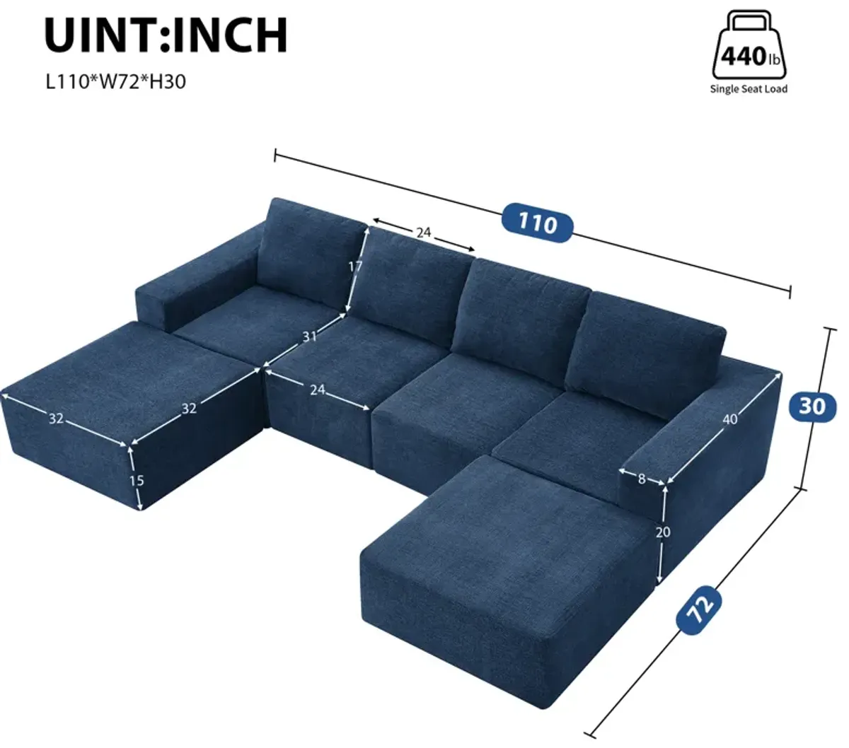 MONDAWE Modular U Shaped Sectional Sofa,Luxury Chenille Floor Couch Set,Upholstered Indoor Furniture,Foam-Filled Sleeper Sofa Bed