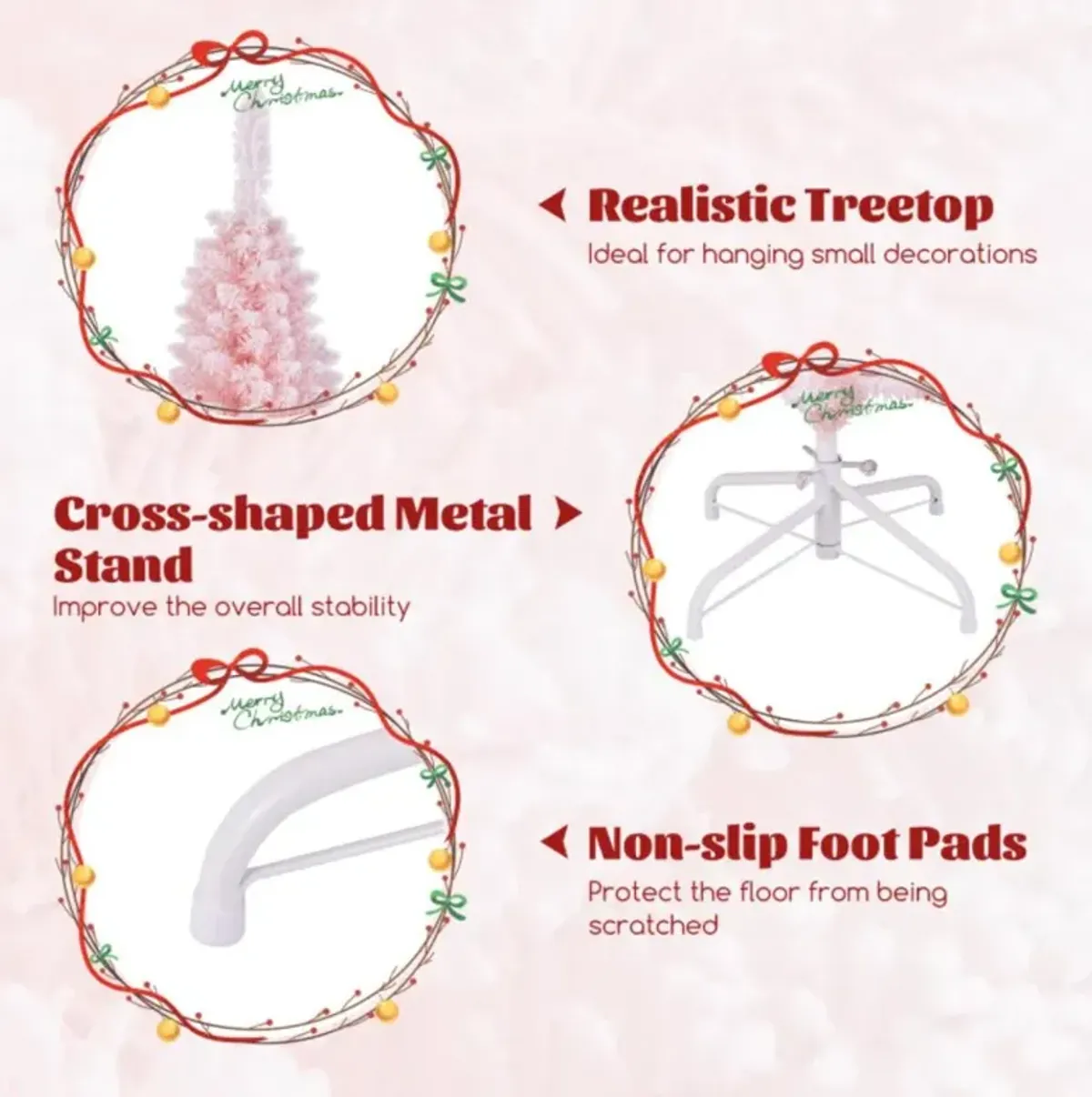 Hivvago Snow Flocked 5/6/7/8 FT Artificial Pink Xmas Tree with 328/460/635/1000 Branch Tips