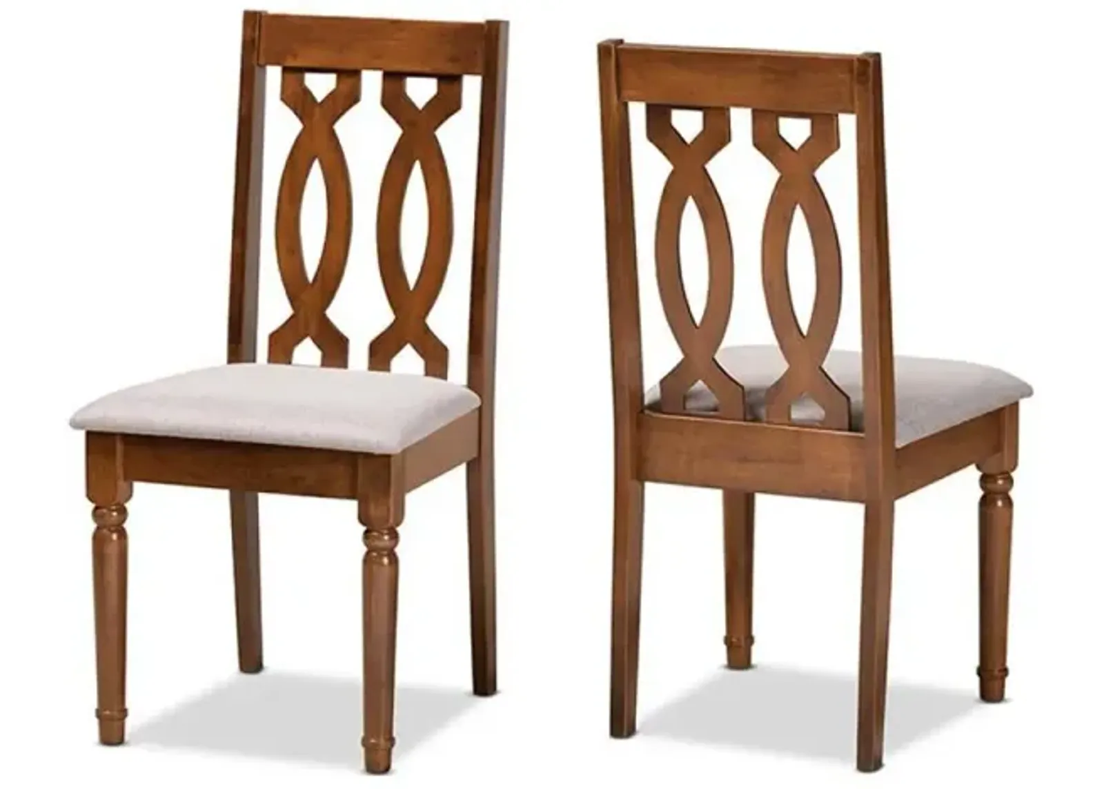 Grey Fabric Upholstered and Walnut Brown Finished Wood 2-Piece Dining Chair Set