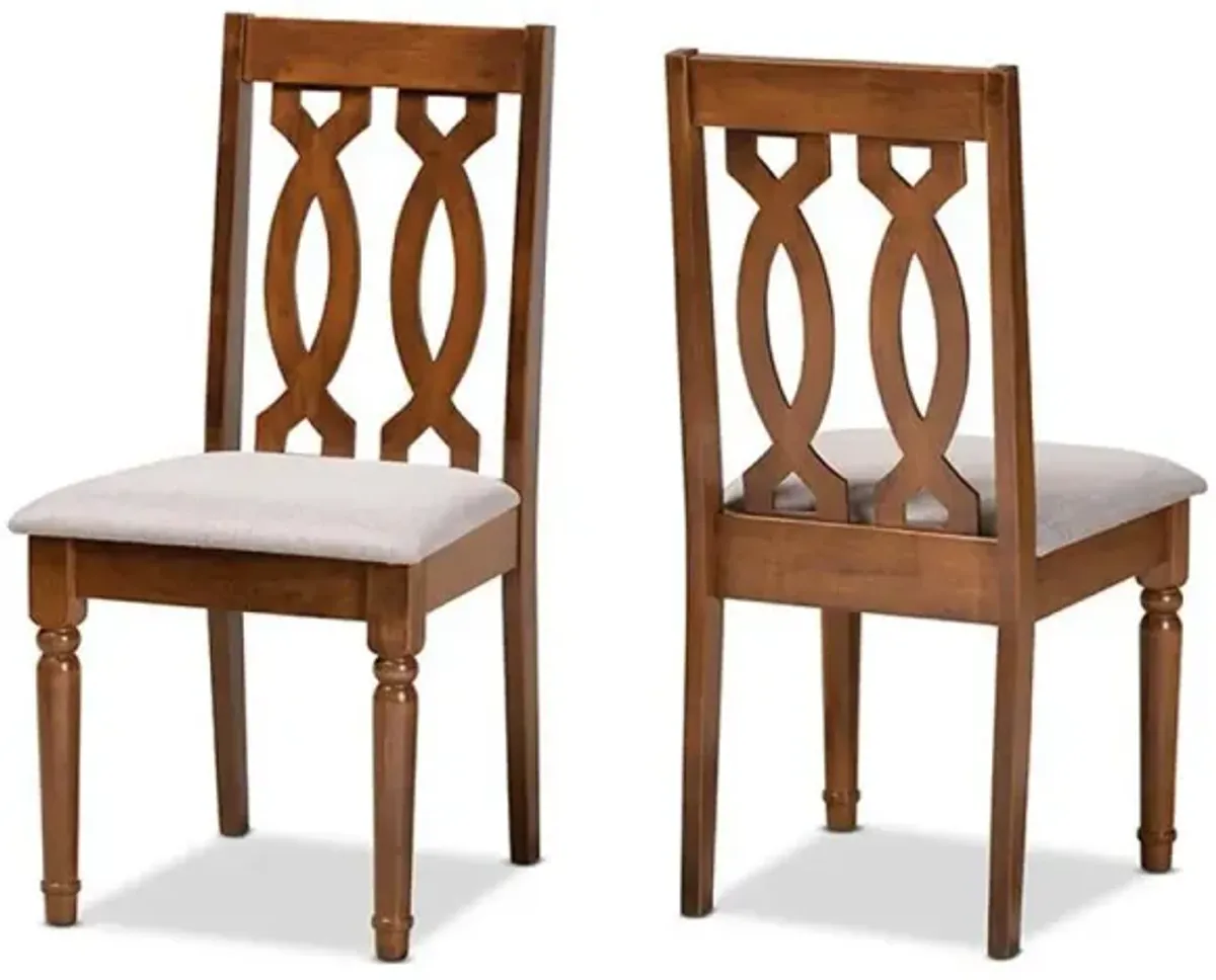 Grey Fabric Upholstered and Walnut Brown Finished Wood 2-Piece Dining Chair Set