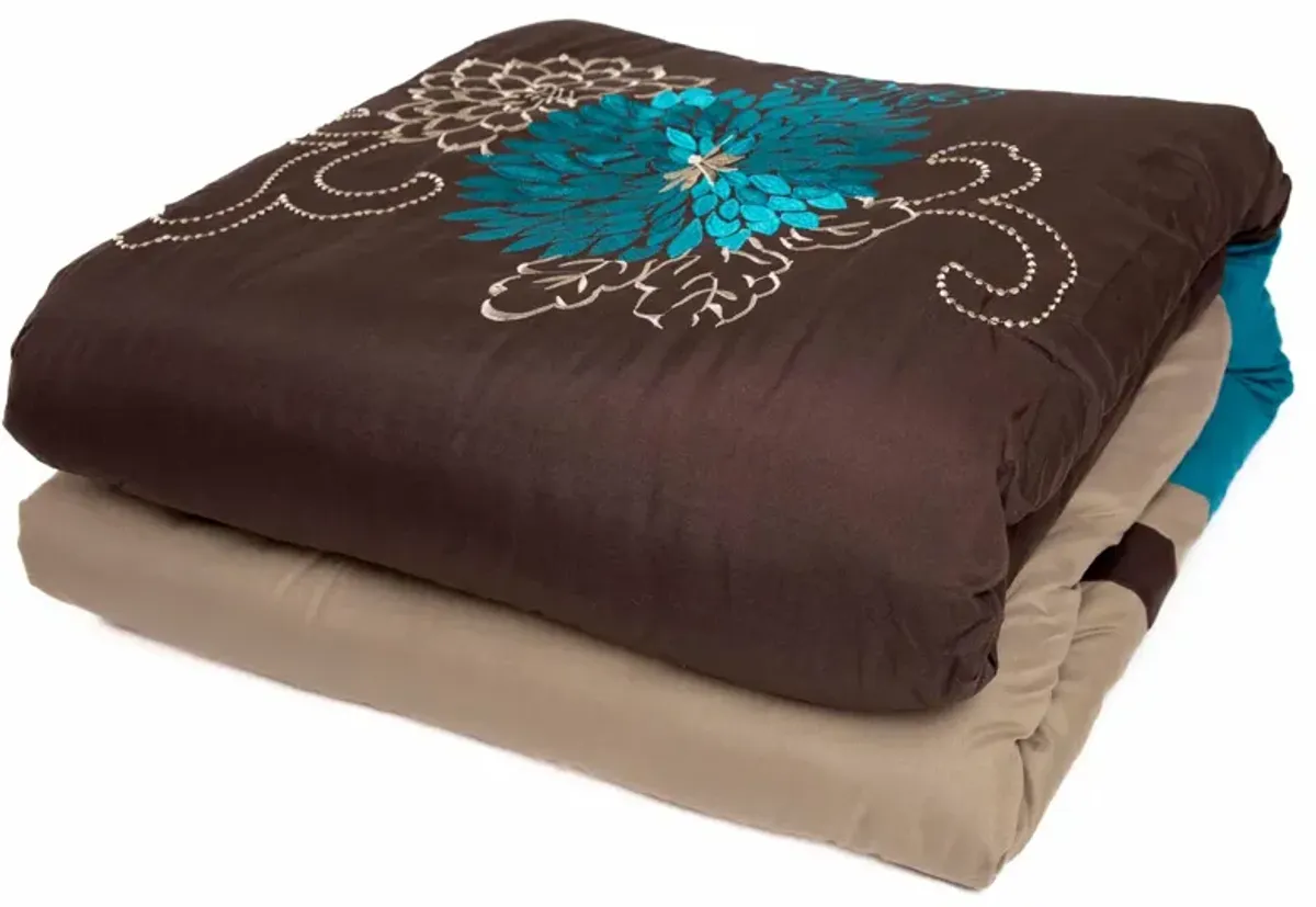 Legacy Decor Bed in a Bag Comforter Set With Nice Floral Embroidery