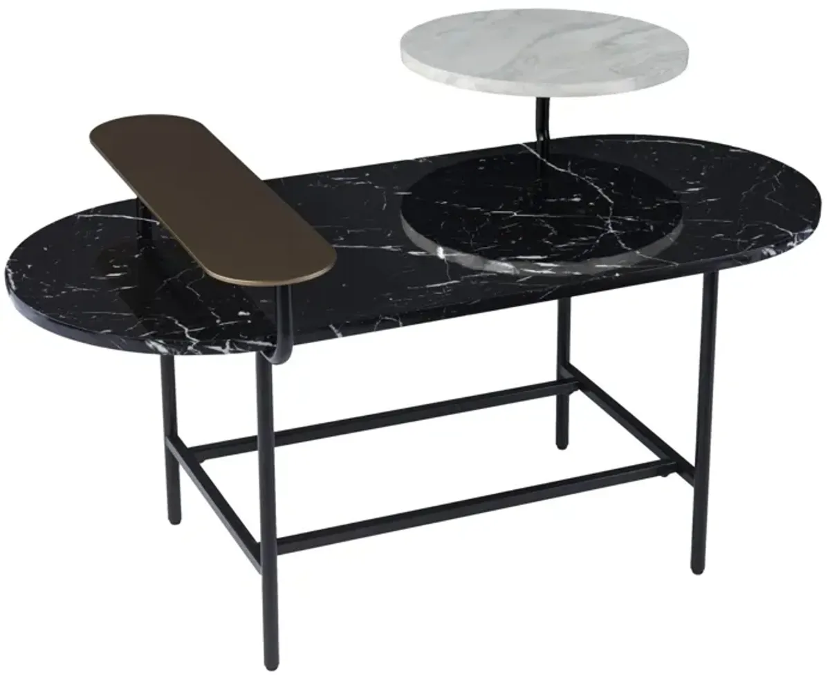 Homezia 42" Black Manufactured Wood And Metal Free Form Coffee Table