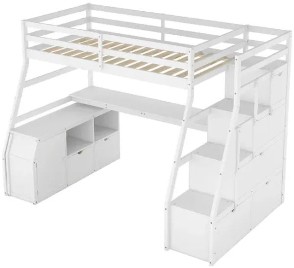 Whisen Unique Design Twin Size Loft Bed with 7 Drawers, 2 Shelves and Desk