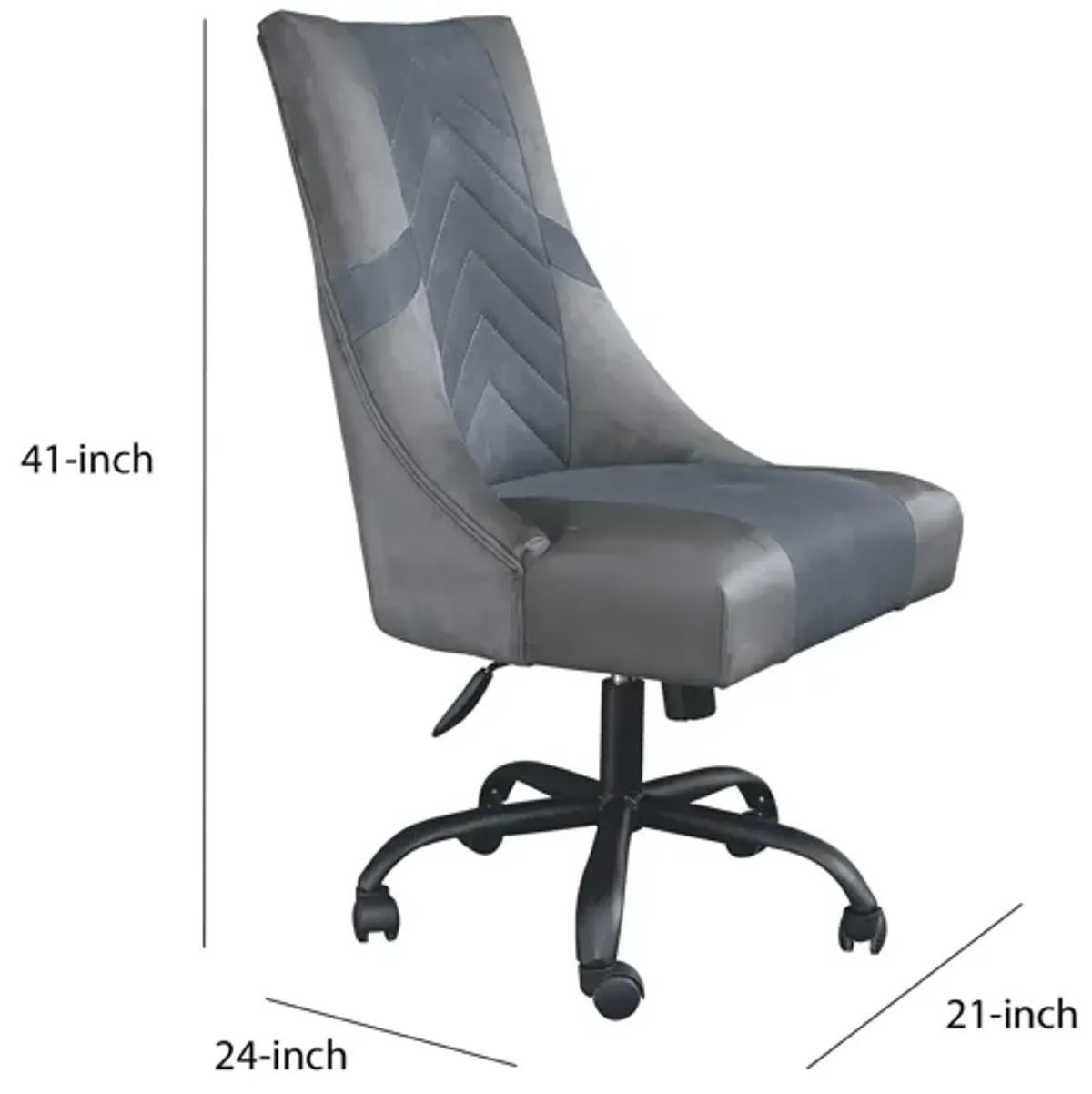 Leatherette Wooden Frame Swivel Gaming Chair, Gray and Black - Benzara