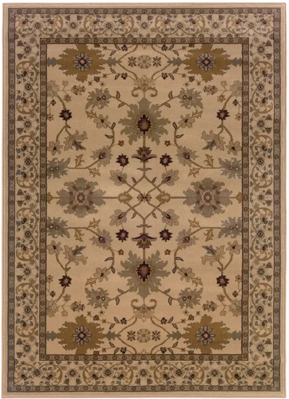 10 X 13 Ivory Oriental Power Loom Stain Resistant Area Rug