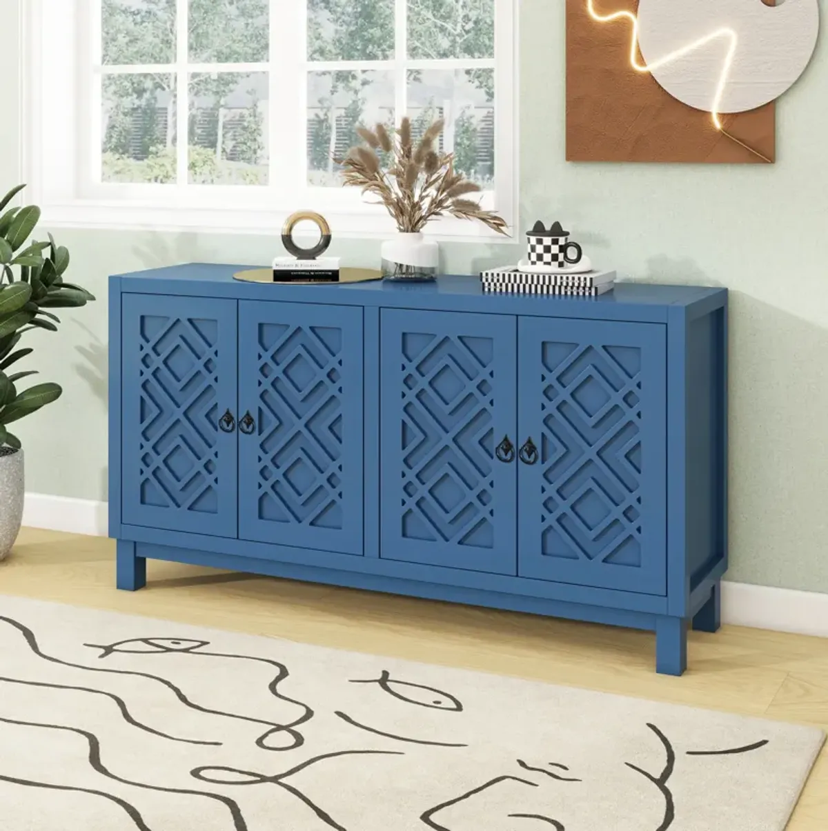 Gewnee Large Storage Space Sideboard, 4 Door Buffet Cabinet