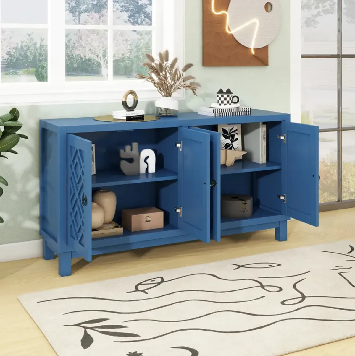 Gewnee Large Storage Space Sideboard, 4 Door Buffet Cabinet